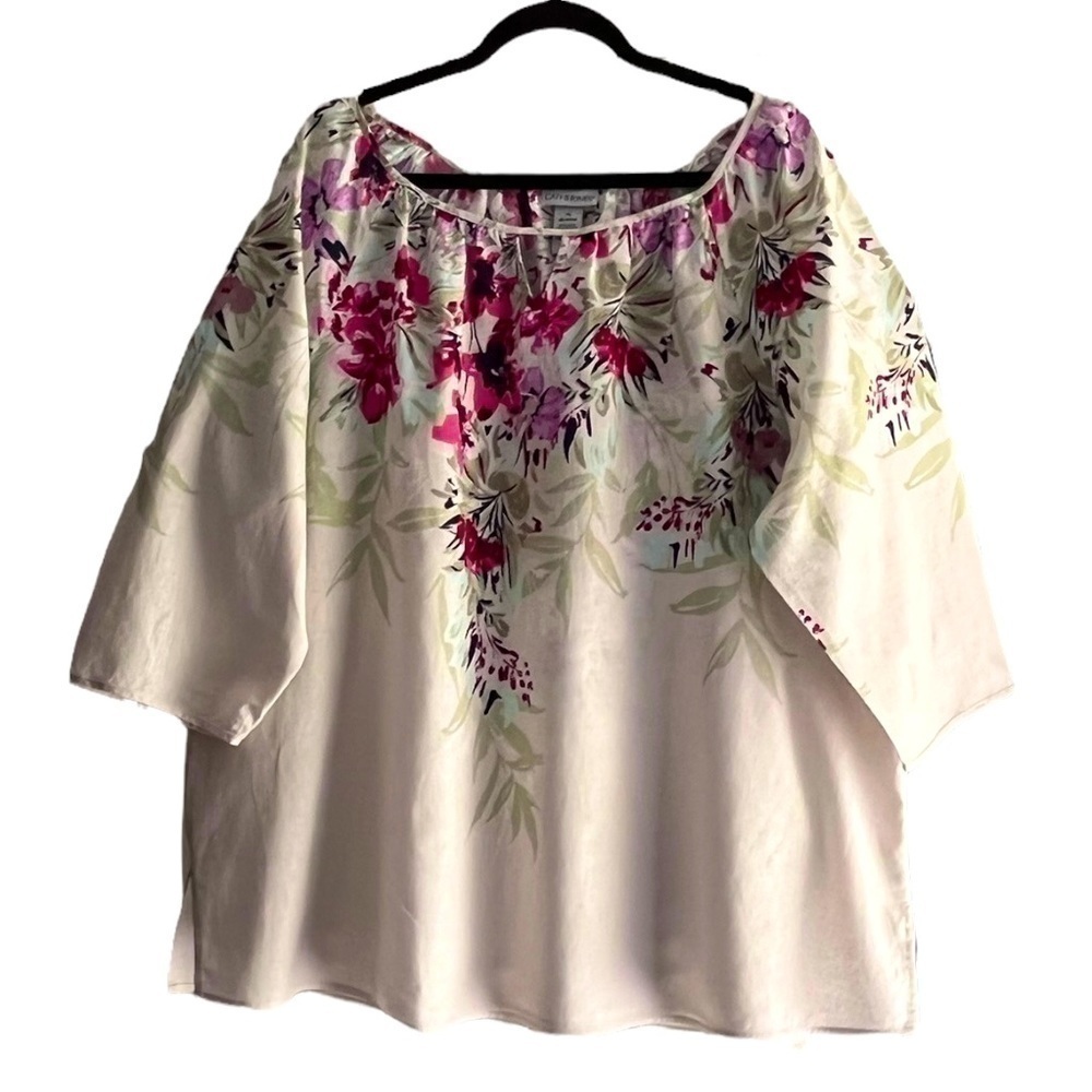 Catherines Plus Size Linen Cotton Floral Tunic Top - Multicolor‌‌‌‌‌‌‌‌‌‌‌‌